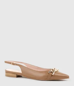 Elda Pointed Slingback With Chain Detail In Tan Baby Calf