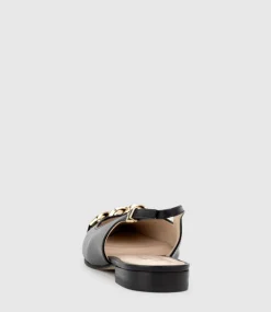 Elda Pointed Slingback With Chain Detail In Black Baby Calf