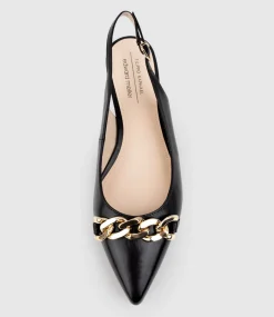 Elda Pointed Slingback With Chain Detail In Black Baby Calf