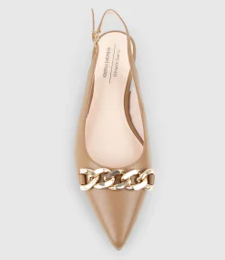 Elda Pointed Slingback With Chain Detail In Tan Baby Calf