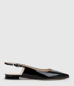 Elise Flat Closed Toe Sling In Black Patent