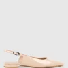 Elise Flat Closed Toe Sling In Nude Patent