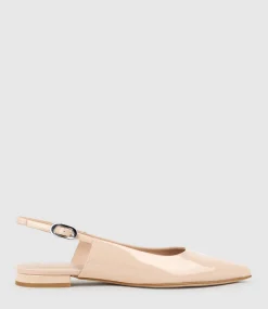 Elise Flat Closed Toe Sling In Nude Patent