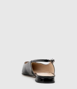 Elise Flat Closed Toe Sling In Black Patent