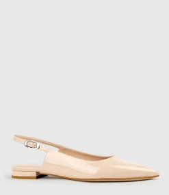Elise Flat Closed Toe Sling In Nude Patent