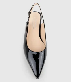 Elise Flat Closed Toe Sling In Black Patent