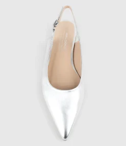 Elise Flat Closed Toe Sling In Silver