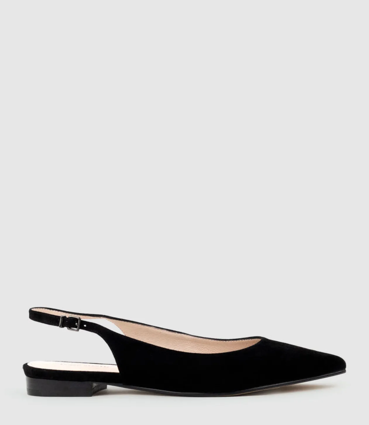 Elvan Flat Pointed Slingback In Black Suede