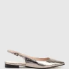 Elvan Flat Pointed Slingback In Pewter Eel