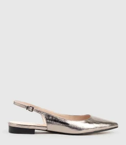 Elvan Flat Pointed Slingback In Pewter Eel