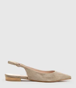 Elvan Flat Pointed Slingback In Latte Suede