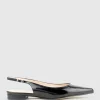 Elvan Flat Pointed Slingback In Black Eel