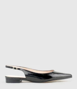 Elvan Flat Pointed Slingback In Black Eel