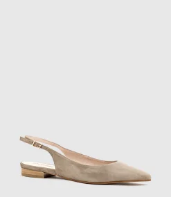 Elvan Flat Pointed Slingback In Latte Suede