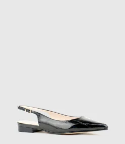 Elvan Flat Pointed Slingback In Black Eel
