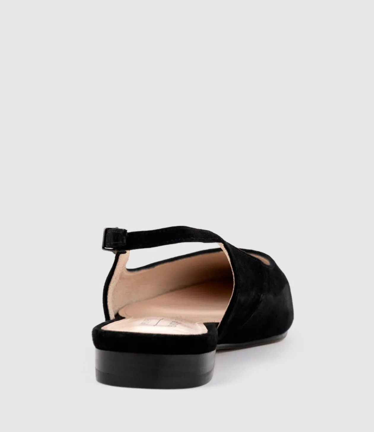 Elvan Flat Pointed Slingback In Black Suede