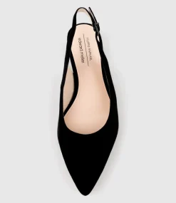 Elvan Flat Pointed Slingback In Black Suede