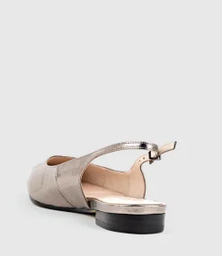 Elvan Flat Pointed Slingback In Pewter Eel