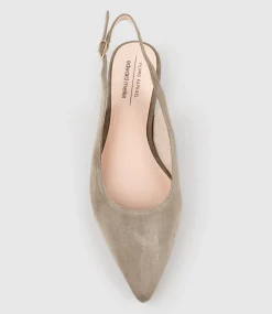 Elvan Flat Pointed Slingback In Latte Suede