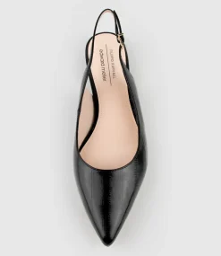 Elvan Flat Pointed Slingback In Black Eel