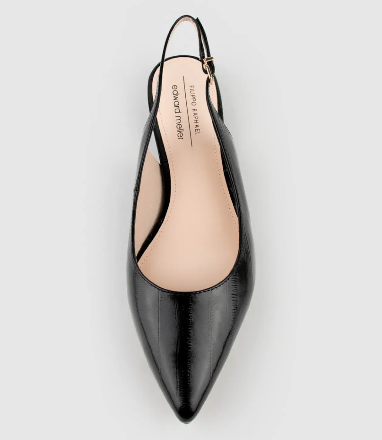 Elvan Flat Pointed Slingback In Black Eel