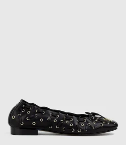 Erata Square Toe Ballet With Eyelets In Black
