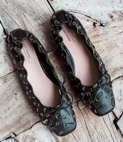 Erata Square Toe Ballet With Eyelets In Black