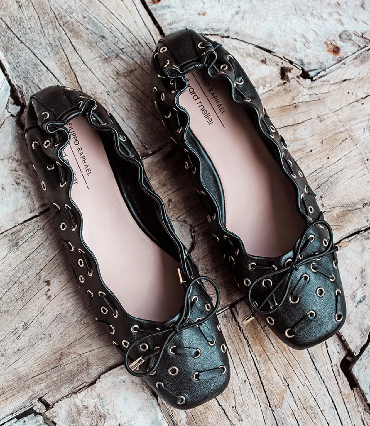 Erata Square Toe Ballet With Eyelets In Black