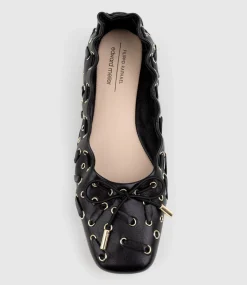 Erata Square Toe Ballet With Eyelets In Black