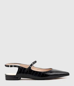 Eugenia Flat Slingback With Strap In Black Croc