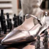 Eugenia Flat Slingback With Strap In Pewter High Shine