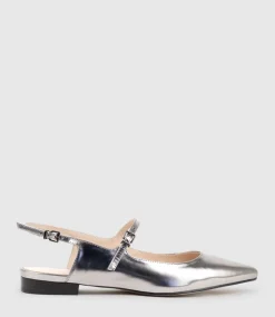 Eugenia Flat Slingback With Strap In Pewter High Shine
