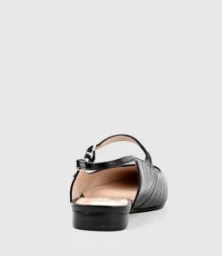 Eugenia Flat Slingback With Strap In Black Croc