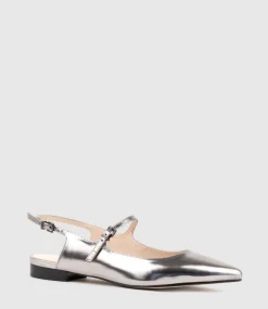 Eugenia Flat Slingback With Strap In Pewter High Shine