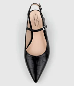 Eugenia Flat Slingback With Strap In Black Croc