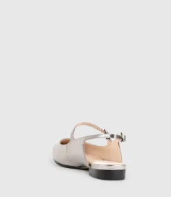 Eugenia Flat Slingback With Strap In Pewter High Shine