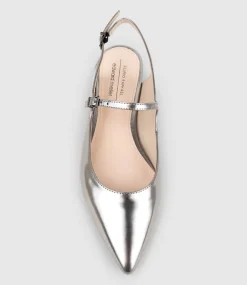 Eugenia Flat Slingback With Strap In Pewter High Shine