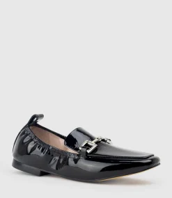 Famine Elastic Back Slipper With Hardware In Black Patent