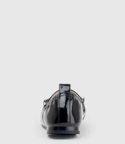 Famine Elastic Back Slipper With Hardware In Black Patent