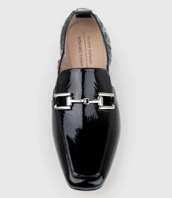 Famine Elastic Back Slipper With Hardware In Black Patent