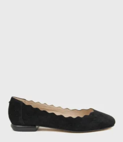 Fara Scalloped Ballet Flat In Black Suede
