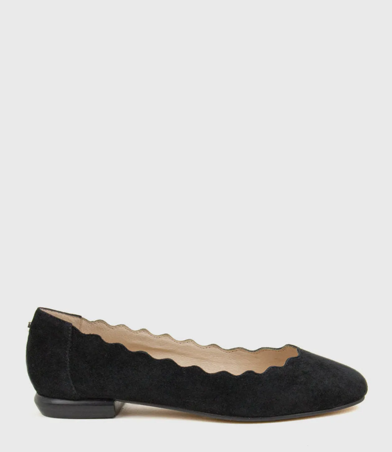 Fara Scalloped Ballet Flat In Black Suede