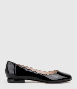 Fara Scalloped Ballet Flat In Black Patent