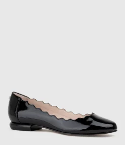 Fara Scalloped Ballet Flat In Black Patent