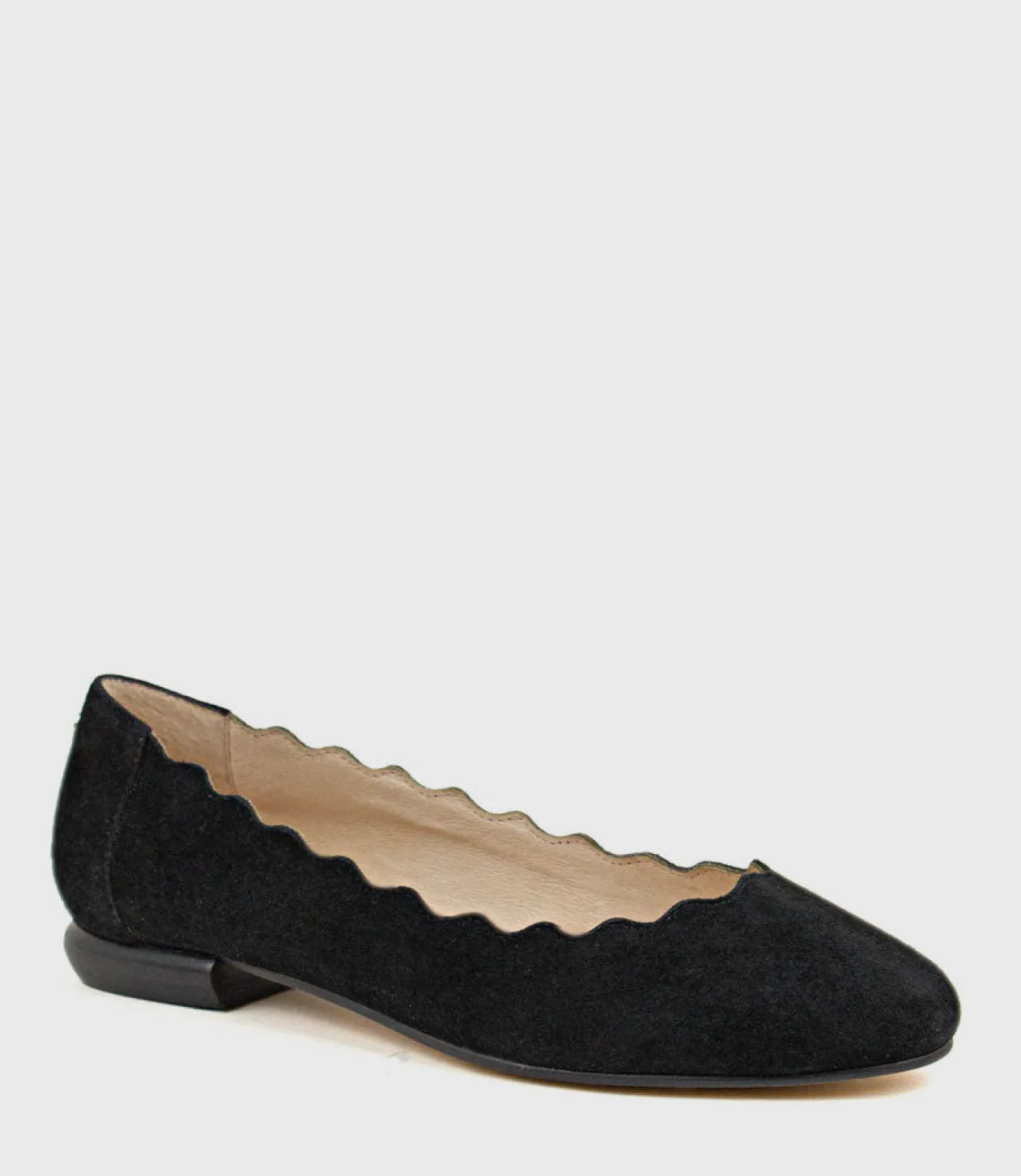 Fara Scalloped Ballet Flat In Black Suede