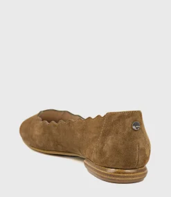 Fara Scalloped Ballet Flat In Tawny Suede
