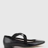 Felicity Elastic Cross Strap Ballet In Black Calf