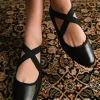 Felicity Elastic Cross Strap Ballet In Black Patent