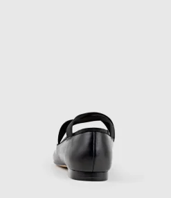 Felicity Elastic Cross Strap Ballet In Black Calf