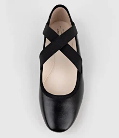 Felicity Elastic Cross Strap Ballet In Black Calf
